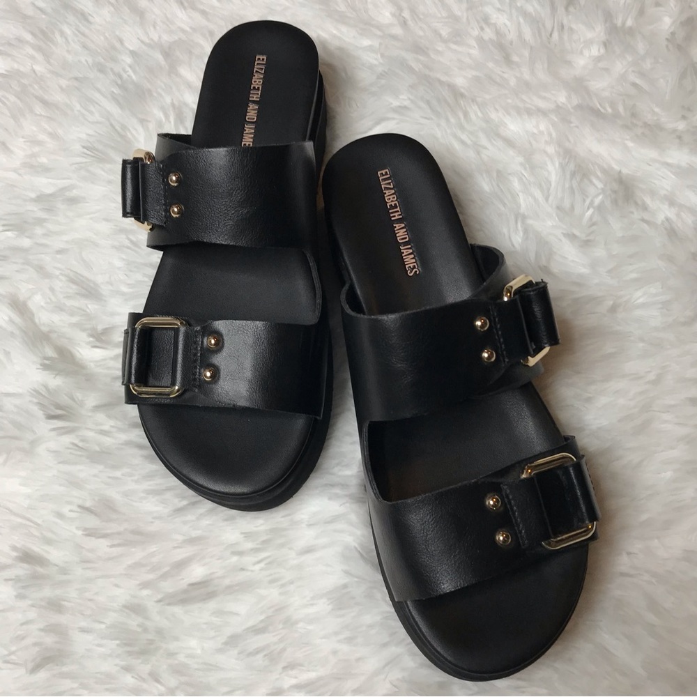 Elizabeth And James Clematis Black Platform Sandals with Silver Accents 7